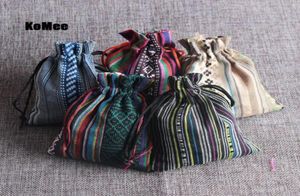 New Pouches 50Pcs Multi Colors Stripe Tribal Tribe Drawstring Jewelry Gift Bags Cotton Cloth Chinese Ethnic Style 9x13cm52673445727574