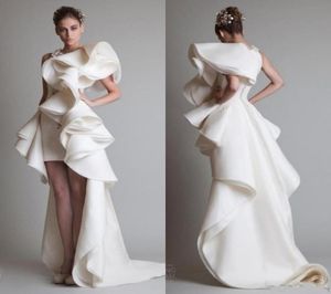 カスタムメイドのKrikor Jabotian High Low Evening Dresses Ruffles Skirt Zipper Back Court Train 2019 Women Prom Gowns Robe de Soiree2351775