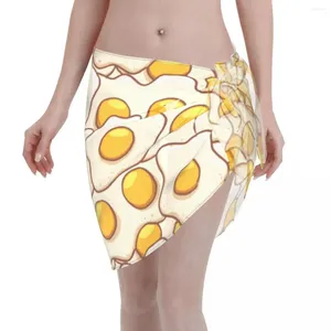 Women's Swimwear Women Chiffon Pareo Scarf Fried Eggs Background Beach Cover Up Wrap Kaftan Sarong Skirt Wear Swimsuit Bikinis