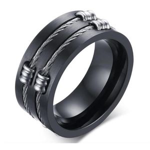 Classic Wire Cable Biker Rings For Men 316L Stainless Steel Brushed Design Boy Signet Finger Bands Hip Hop Bladed Ring Jewelry318Q