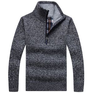 Outono masculino grosso quente malha xadrez sólido manga comprida camisola de pescoço de tartaruga com meio zíper lã quente inverno jumper roupas confortáveis 231228