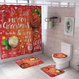 Bath Accessory Set 3 Pieces Shower Bathmat Toilet Mat & Cover Bathroom Christmas Theme