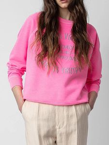 Luxuriöser Damen-Kapuzenpullover in Rosa, Designer-Sweatshirt mit Buchstabenstickerei, 2023, Herbstkleidung, gewaschener Vintage-Pullover, lässige Sportbekleidung
