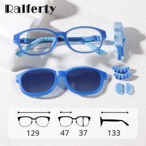 Ralferty polarisierte Kinder Sonnenbrille 2 in 1 Clips auf Gläser UV400 Eyewear Kinder verschreibungspflichtige optische Myopie Rahmen Brillen 231227