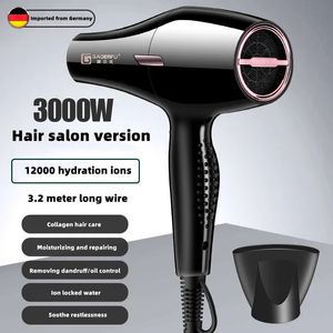 Hårtorkar professionell salongtork 3000W Highpower Strong vindhastighet Torra blå ljus Jon Mute Home Styling Tool 231208