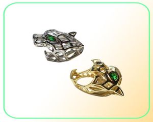 mode-accessoires prachtige koperen vergulde uitgeholde groene ogen tijger luipaard hoofd opening ring sieraden dames en heren ringen184c2286711