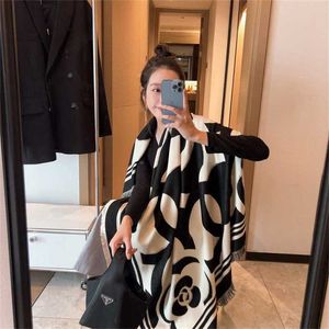 20% OFF Black white camellia flower cashmere large square women's new style with side whiskers shawl for warmth and trendy scarf