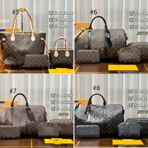 4pc Set Männer Reisen Reisen Duffle Bag Designer Weekender Tasche haben Make -up -Taschen Lange Brieftasche Doppel Reißverschluss Kosmetikbeutel Frauen klassische Freizeittasche Mode Luxushandtaschen