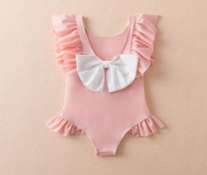 Pink Bowknot Summer Fashion Girls badkläder baby en bit baddräkt barnkläder rutor kläder 80120cm4015224