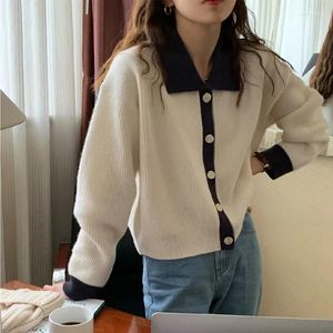 Malhas femininas de malha cardigan estilo coreano tricô suéteres vintage harajuku casual camisas polo lapela jaqueta preguiçoso