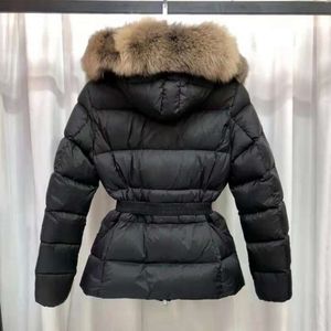 절묘한 다운 겨울 자켓 진짜 너구리 칼라 따뜻한 패션 파파 벨트 여자 패딩 대형 포켓 코트 Mac