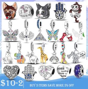 925 Silver Fit Charm Armband Bead Color Dog Cat Farterfly Elephant Charmes Ciondoli Diy Fine Pärlor smycken3730694