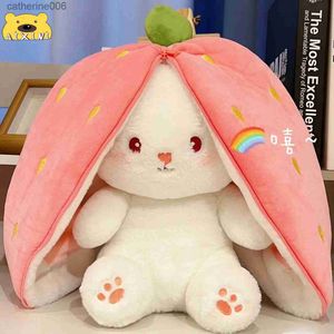 Stuffed Plush Animals Cute Flip Strawberry to Rabbit Plush Toy Soft Stuffed Fruit Transformed into Bunny Animal Plushie Doll Cosplay Pillow Kid GiftL231228