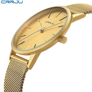 Relogio masculino crrju men gold watch雄のステンレス鋼製クォーツゴールデンスリムリストウォッチマンカジュアルウォッチギフトclock3298