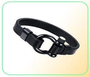 Herren-Armband aus Edelstahl mit Schraubpfosten, Ancla-Fesseln, Lederarmband in Schwarz, nautischer Seemann-Surfer-Armreif, Herrenschmuck 7597982