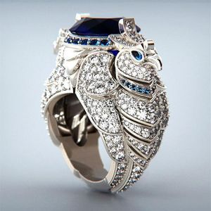 Moda creativa blu CZ pietra pappagallo anello micro pavimentato strass uccello per le donne punk partito gioielli gotici regalo G5C329 Cluster Ri284m