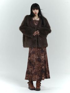 Women's Fur Girls Wear Lady Suit Brown Artificial Imitation Furry Coat Clothing Autumn And Winter Fashion Slim