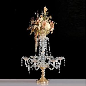 Gold plated crystal Acrylic Flower Vase holder Wedding Table Centerpiece Candlestick Event Party Decorat Flower Rack