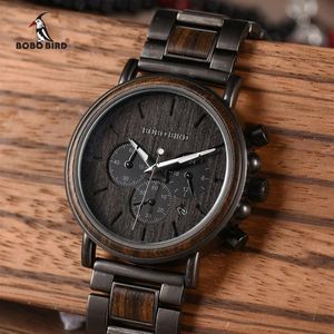 BOBO BIRD Wood Men Watch Relogio Masculino Top Brand Luxury Stylish Chronograph Military Watches Timepieces in Wooden Gift Box CX22512