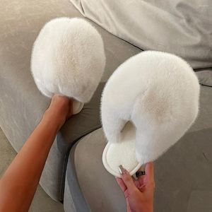 Slippers Fashion Elegant Winter Toe Wrap Warm Plush Non-slip Soft Sole Furry Slides Women's Indoor Floor Flat Home Cotton Shoes