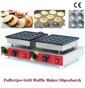 Double Pans Small Pancake Machine Poffertjes Machine with Nonstick Pan Poffertjes Grill Waffle Maker with 50 pcs Moulds6638599