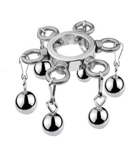 Penis Lock Cockrings Metal Scrotum Pendant Ball Stretcher Stainless Steel Weight Cock Ring BDSM Bondage Gear Restraint Sex Toy for7991196