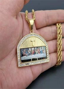 Iced Out The Last Supper Pendant Necklace Male Gold Color Stainless Steel Necklaces For Men Religious Jewelry 2010143001919