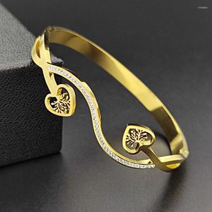 Bracciale rigido in acciaio inossidabile dal design minimalista con ciondolo a forma di cuore con albero dei desideri per gioielli da donna, regalo maschile