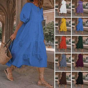 Casual Kleider Sommer Vintage Laterne Hülse Mid-Kalb Kleid Strand Böhmischen Frauen Sommerkleid Vestido Übergroßen Robe