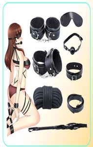 AdultShopbdsm Kits Bondage 7pcs Set Leder Sex Toys für Erwachsene Spiel Erotische Handschellen Peitsche Gag Nippel Klemmen Paare Spielzeug Accessorie4146596