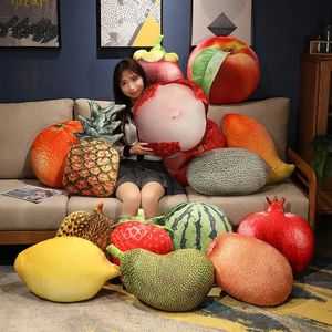 35 55cm Lifelike Fruits Plush Toy Simulation Apple Watermelon MLemon Lychee Ango Strawberry Pineapple Durian Stuffed Pillow 231227