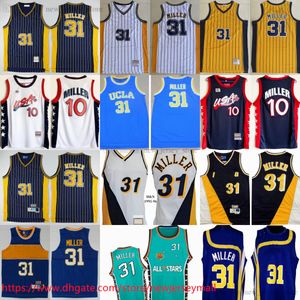 Anpassad XS-6XL Throwback Basketball 31Reggiemiller Jersey Retro Sömde svart gul vit randtröjor Kids Youth Boys Man Women Women Women Women