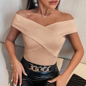 Women's T Shirts Short Sleeve Women Blouse Cross-pit Strip Polyester Fiber Off Shoulder Top For Daily Wear Summer Tank Tops Streetwear