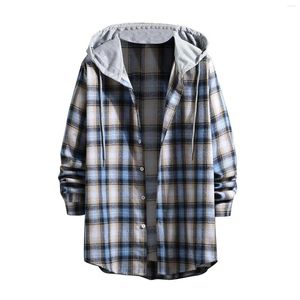 Men's T Shirts Men Autumn And Winter Casual Plaid Print Shirt Long Sleeve Hooded Collar Blouse Clothes Fashion Pack Outdoor