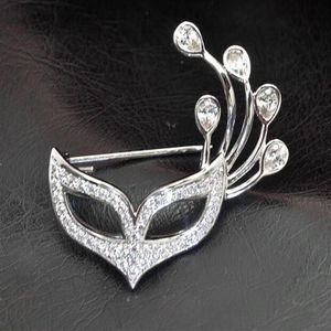 Popular Beautiful Lady Girls Flower Collar Rhinestone Crystal Silver Plated Fox Mask Brooch Pin For Gift Whole 12 Pcs288k