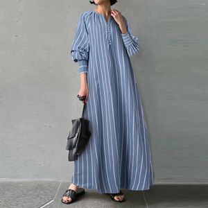 Casual klänningar plus storlek 5xl bomullslinne randig för kvinnor mode lösa stora abaya kaftan maxi klänning höstkvinnor lång