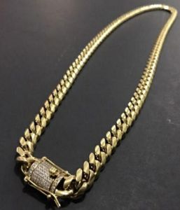 Mens 18k Guldton 316L Rostfritt stål Kubansk länkkedja Halsband Curb Cuban Link Chain med Diamonds Clasp Lock 8mm10mm12mm14M1207707