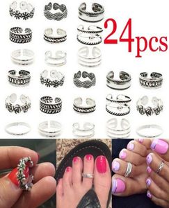 24pcsset Open Toe Rings Silver Plated Toe Rings Fashion Beach Jewelry Accessories Bohemia Style Feet Toe Rings7597964