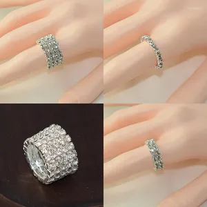 Cluster Rings Korean Version Of Silver Plated Rhinestone Ring 1/2/3/4 Row Women's Crystal Elastic Finger Toe Bride Jewelry