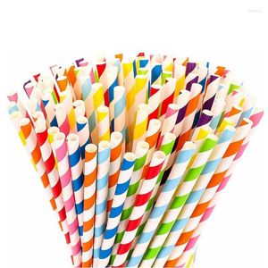 Disposable Cups Straws 25pcs Colorful Striped Biodegradable Paper Drinking Wedding Birthday Party Favors Decoration Supplies