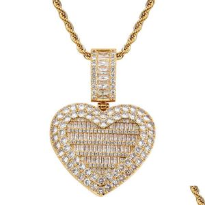 Collane con ciondolo Oro 18 carati Bling Zircone cubico Collana con medaglione a cuore Set di gioielli Po Cornice apribile Amore Diamante Collana Hip Hop Dhgarden Dh4Ww