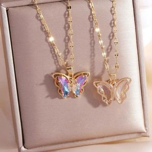 Łańcuchy bohemian elegancki kolorowy cyrkon kryształowy motyl Naszyjnik dla kobiet damski moda biżuteria ślubna Prezenty