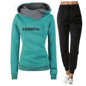 Essentialls Designer con cappuccio TrackSuitStwo Piece set da donna Abbigliamento per binari Casualmente 2 pezzi Outfit Sport Sports Sumping Sude tute S-XXXL