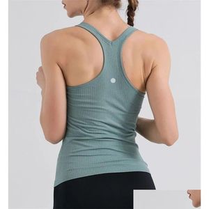 Bra Gym Yoga Summer Backless Crop Top Women Crew Neck With Off Shoder Y Tank Tops Fitness Cami Casual Drop Delivery Dh9lw