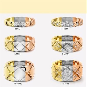 Width 4mm 6mm 10mm branded stamp Top Quality High polished Ring Gold Silver Rose Stainless Steel letter diamond thin wide Rings Wo2416