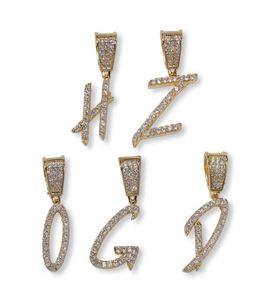 Ny Iced Out Brush Font Letters Namn Pendant Chain Gold Silver Bling Zirconia Men Hip Hop Halsband med 24inch Rope Chain6203417