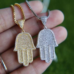 Łańcuch biżuterii biżuteria Hip Hop Bling 38 6 mm Micro Pave Cubic Zirconia HAMSA Ręka Icedd Out Out Cool Mens Chain Naszyjnik313k