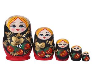 5 lager matryoshka docka trä jordgubbsflickor ryska häckar dockor för baby gåvor hem dekoration298r7118599