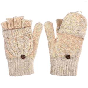 Cycling Gloves 1 Pair Of Women Wool With Fold-Back Mitten Flap Hand Warmer Convertible Mittens Winter (Beige)