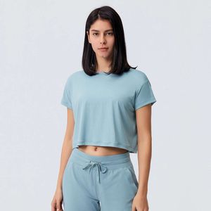 Novo solto e simples yoga camiseta cores sólidas manga curta metade casual esportes fitness feminino elastano secagem rápida topos